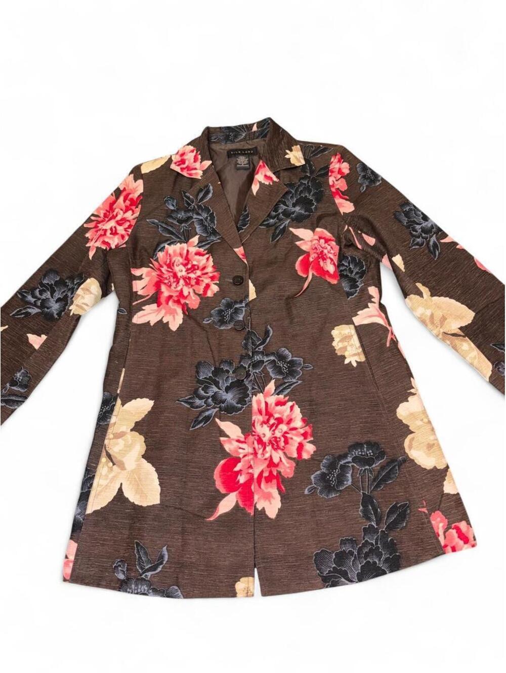 Vintage Silk Land 100% Silk Floral Peony Blazer Jacket Coat
